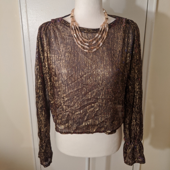 ZARA Sheer Gold Metallic Crop Top - Picture 2 of 6